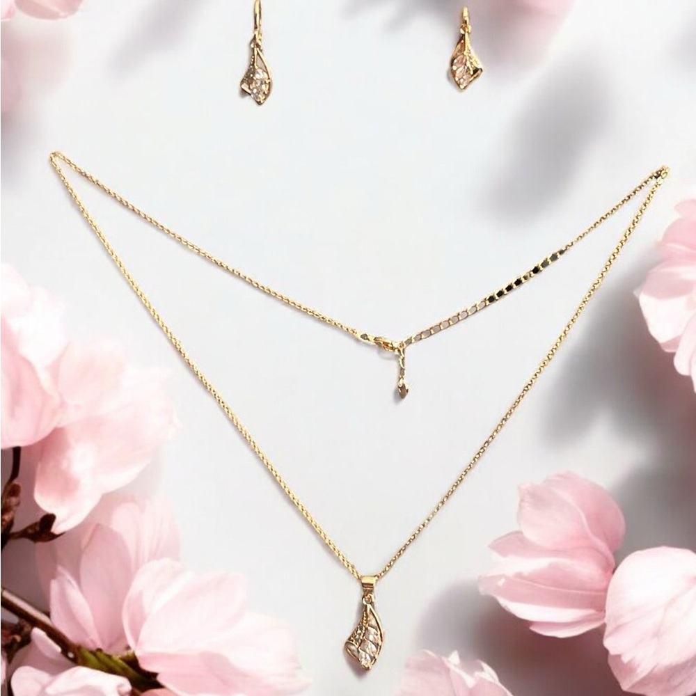 18K Gold Electroplated Necklace and Earrings Set